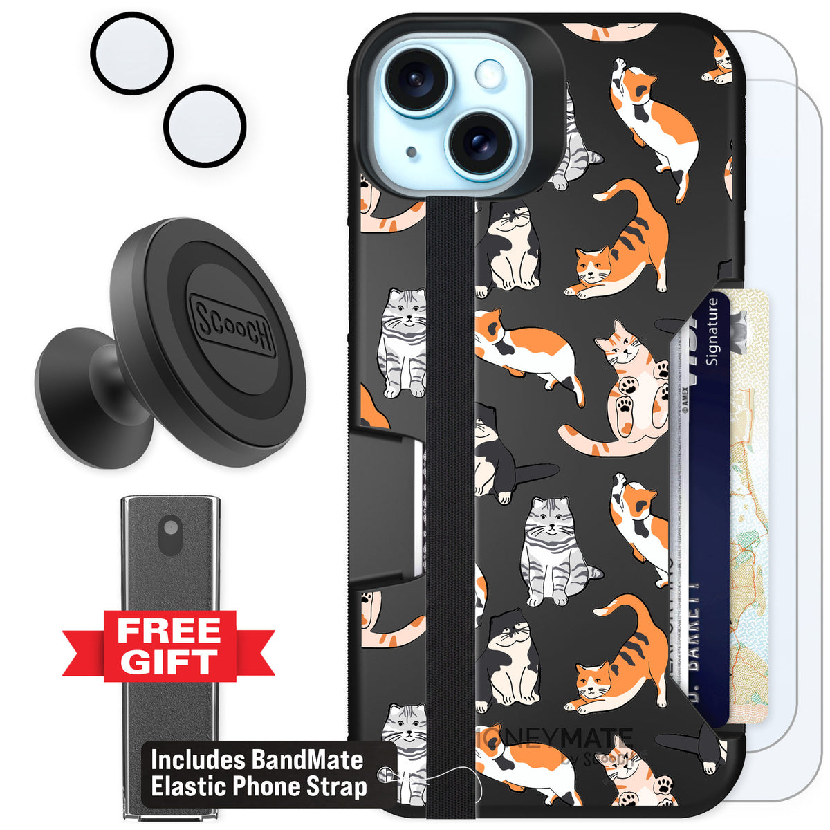 Scooch Moneymate Kitty Crew for iPhone 15 Plus — Defender Bundle