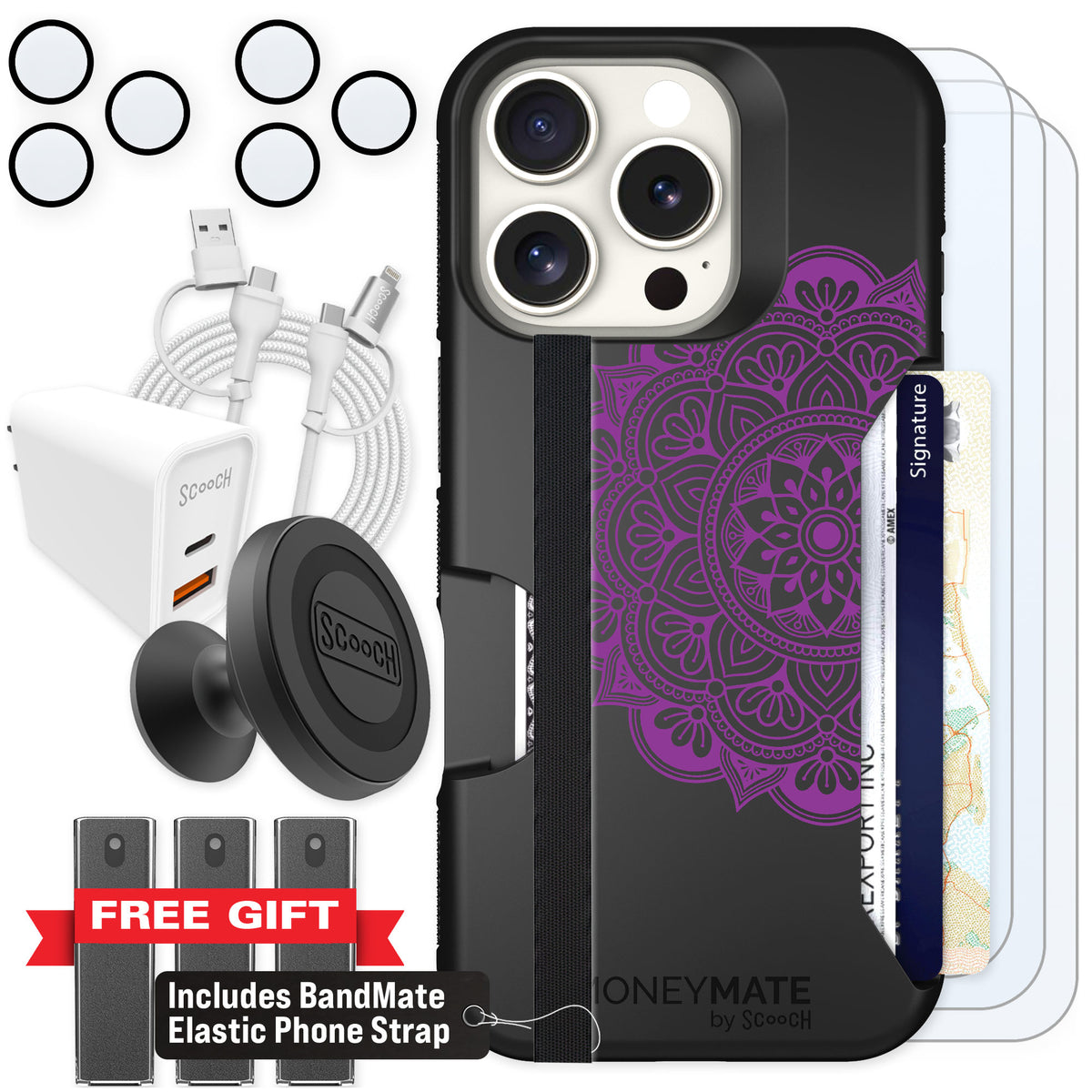 Scooch Moneymate Mandala Dreams for iPhone 16 Pro — Ultimate Bundle