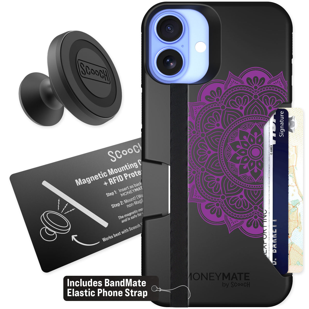 Scooch Moneymate Mandala Dreams for iPhone 16 Plus — Starter Bundle