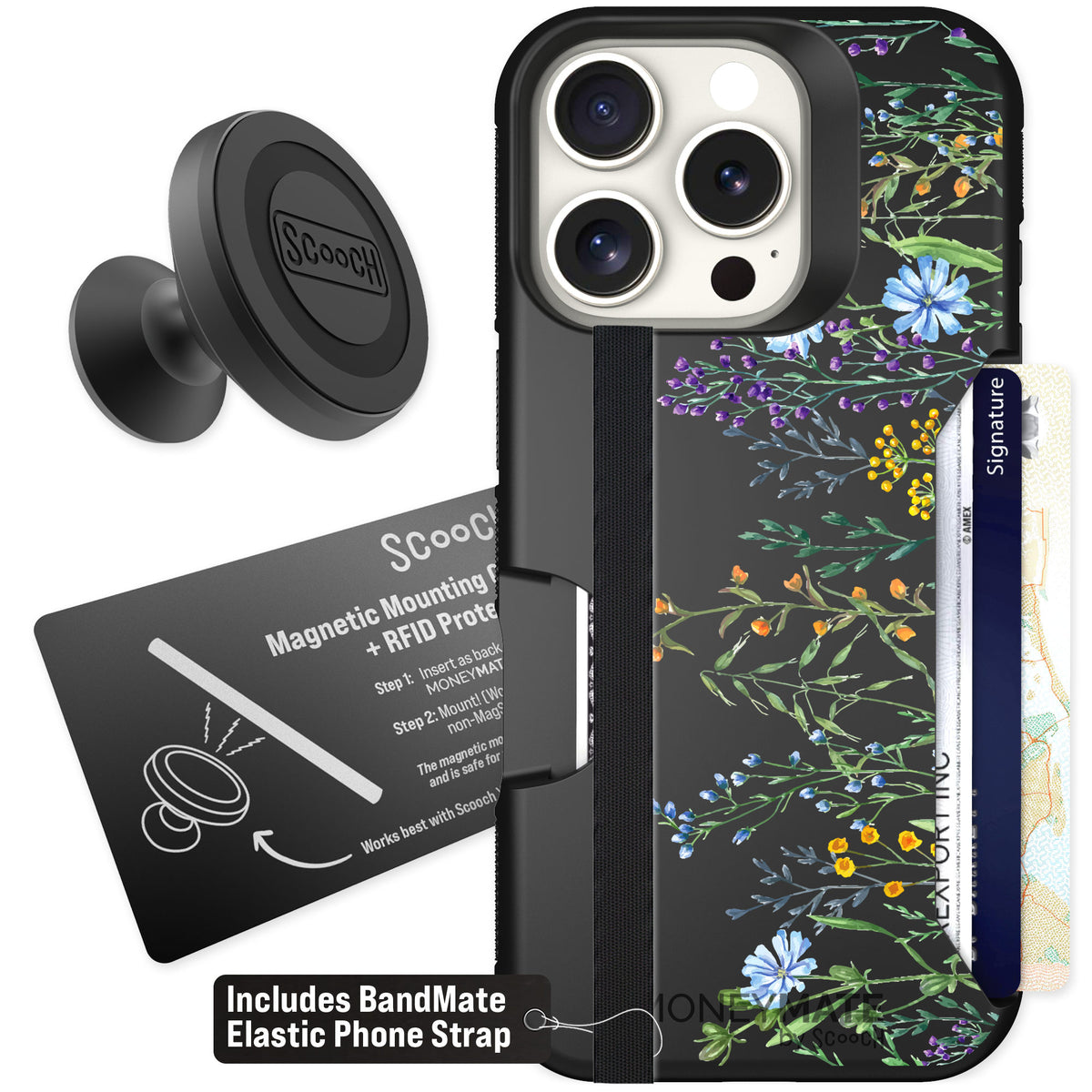 Scooch Moneymate Meadow Bloom for iPhone 16 Pro — Starter Bundle