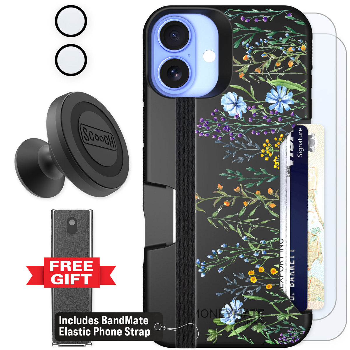 Scooch Moneymate Meadow Bloom for iPhone 16 Plus — Defender Bundle