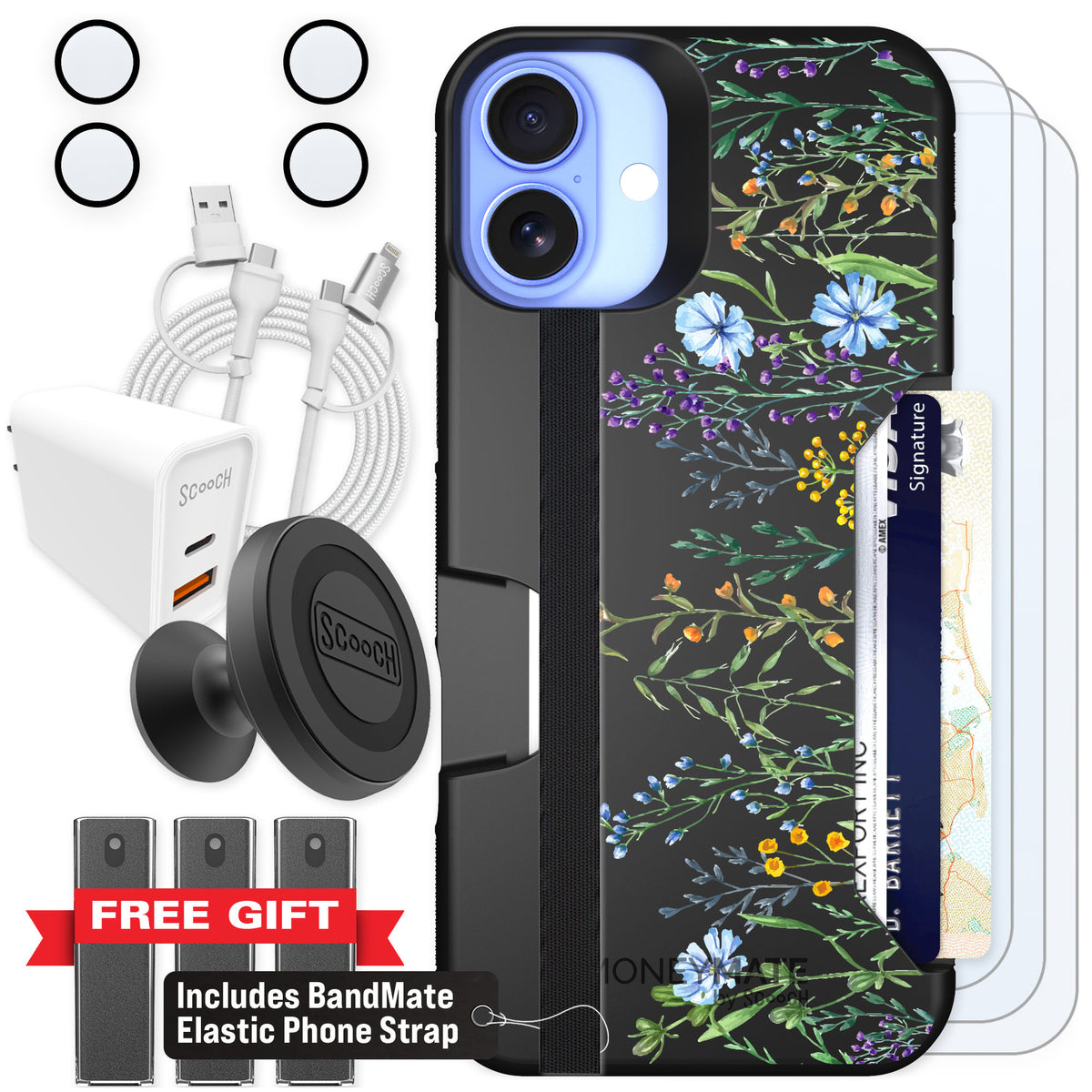 Scooch Moneymate Meadow Bloom for iPhone 16 Plus — Ultimate Bundle