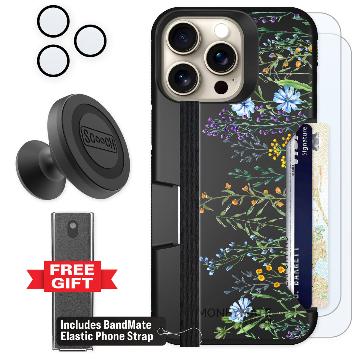 Scooch Moneymate Meadow Bloom for iPhone 15 Pro Max — Defender Bundle