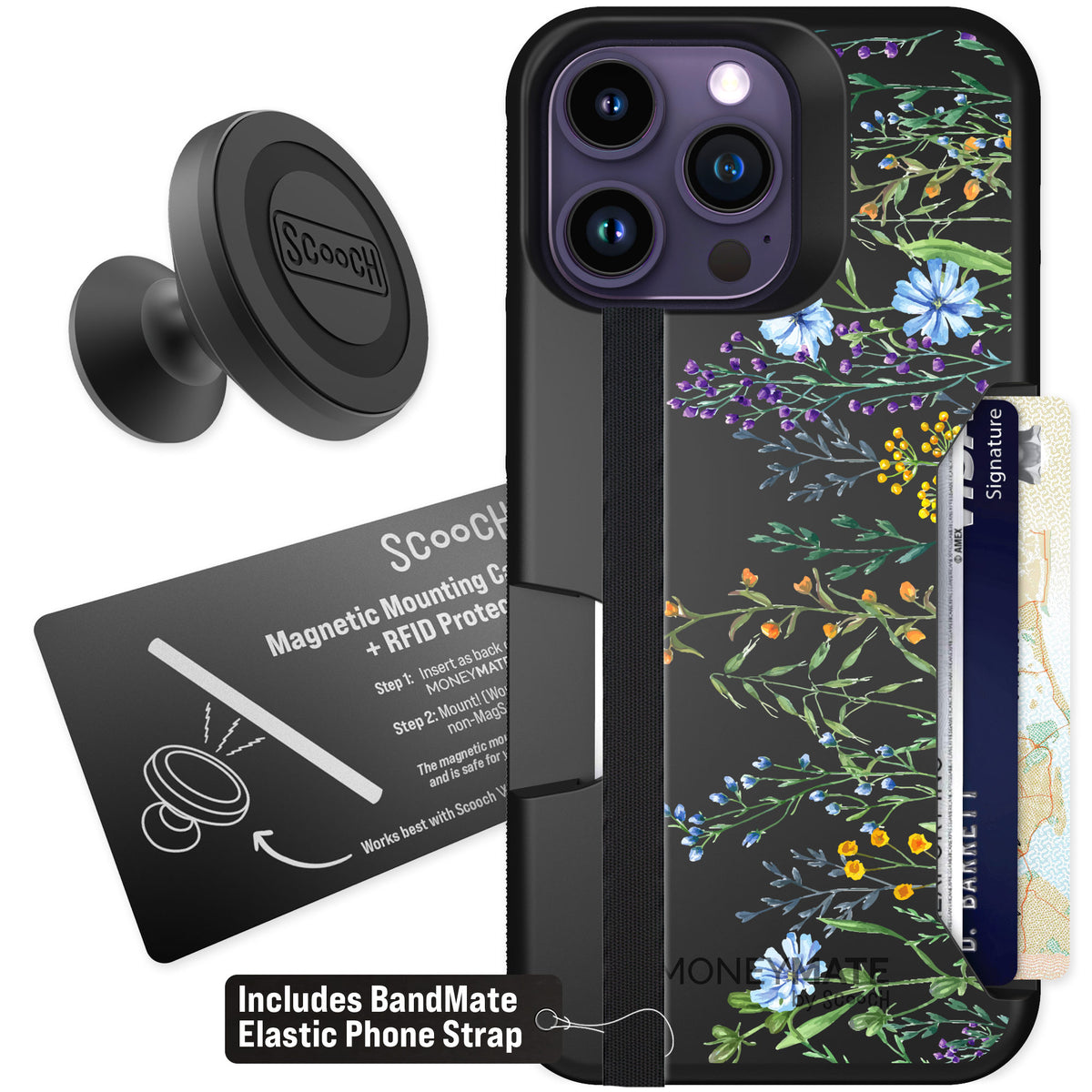 Scooch Moneymate Meadow Bloom for iPhone 14 Pro Max — Starter Bundle
