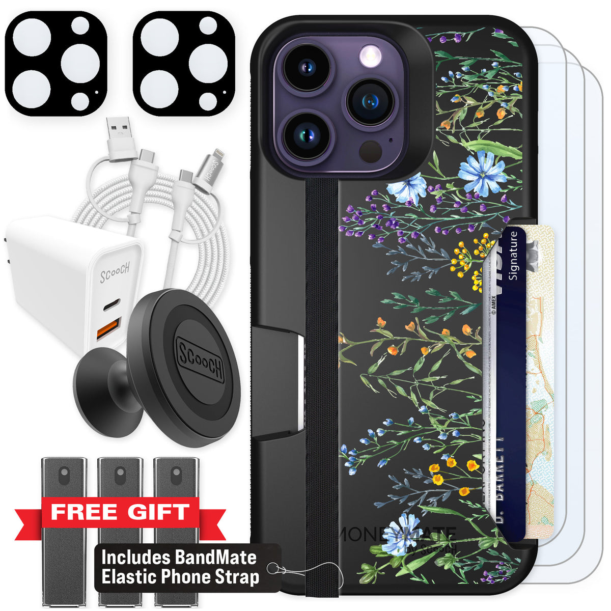 Scooch Moneymate Meadow Bloom for iPhone 14 Pro Max — Ultimate Bundle