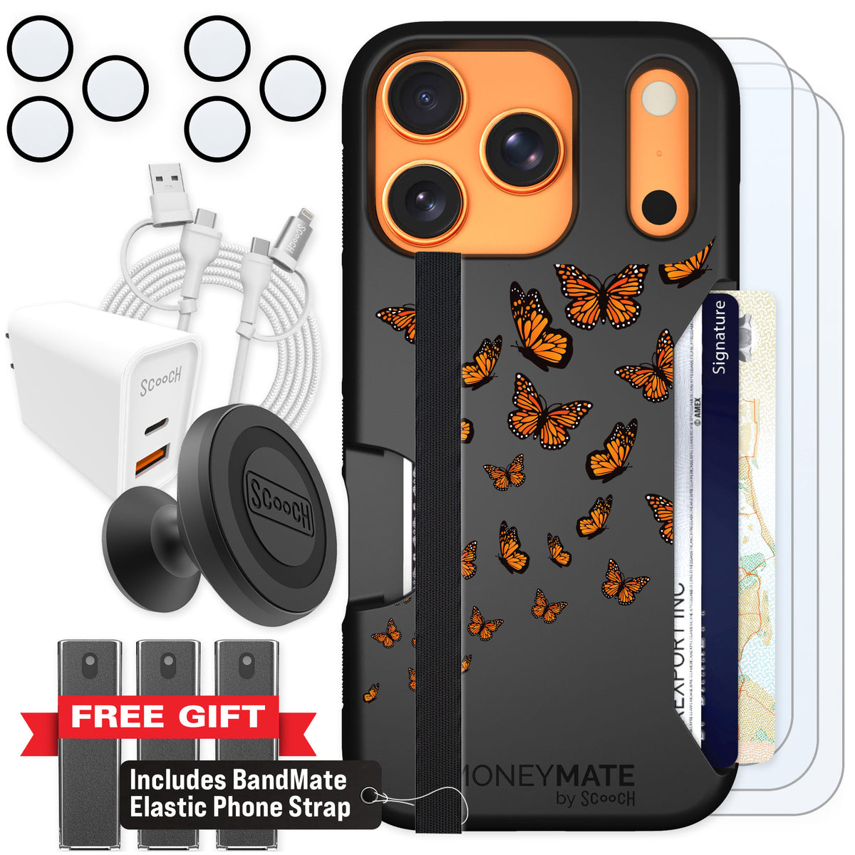 Scooch Moneymate Monarch Flight for iPhone 17 Pro — Ultimate Bundle