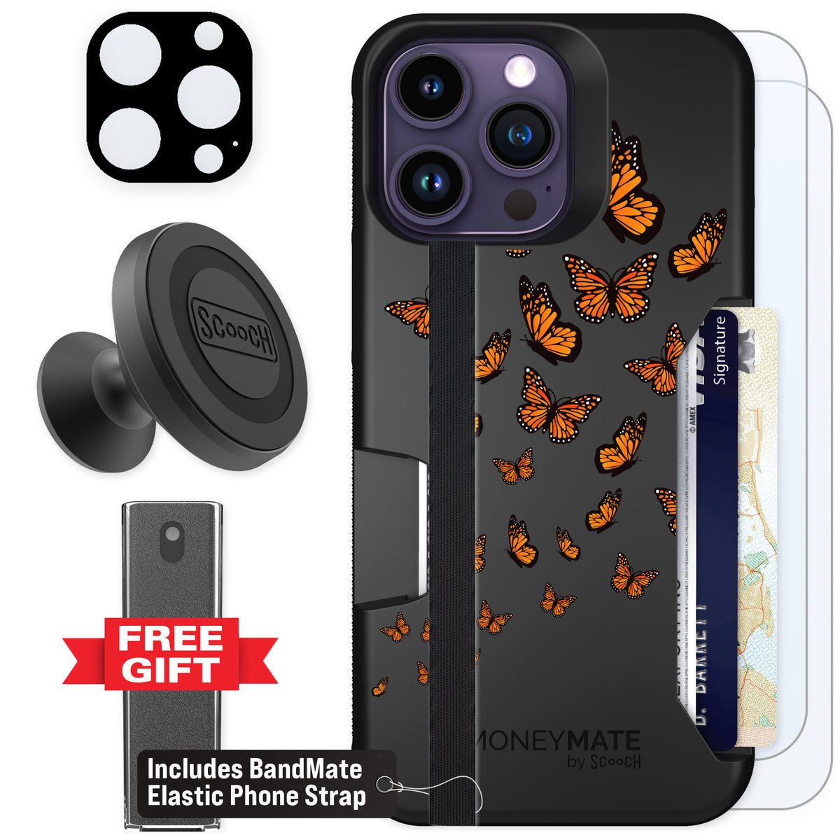 Scooch Moneymate Monarch Flight for iPhone 14 Pro Max — Defender Bundle