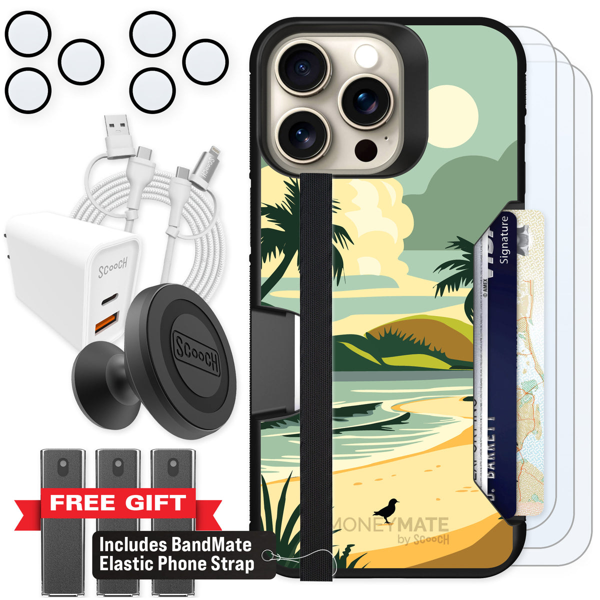 Scooch Moneymate Paradise Cove for iPhone 15 Pro Max — Ultimate Bundle