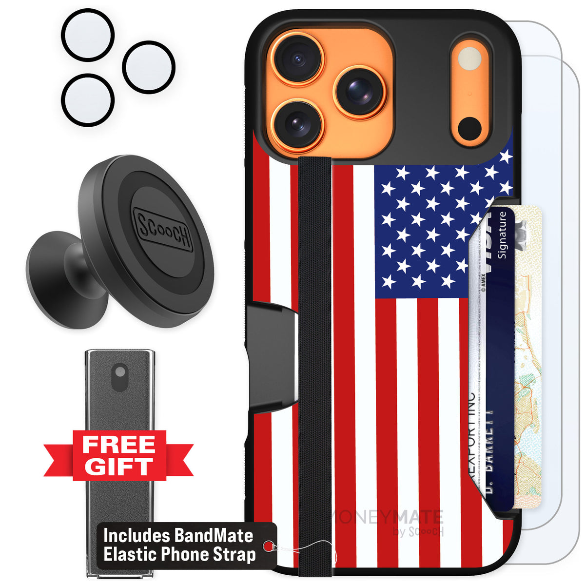 Scooch Moneymate Stars and Stripes for iPhone 17 Pro Max — Defender Bundle
