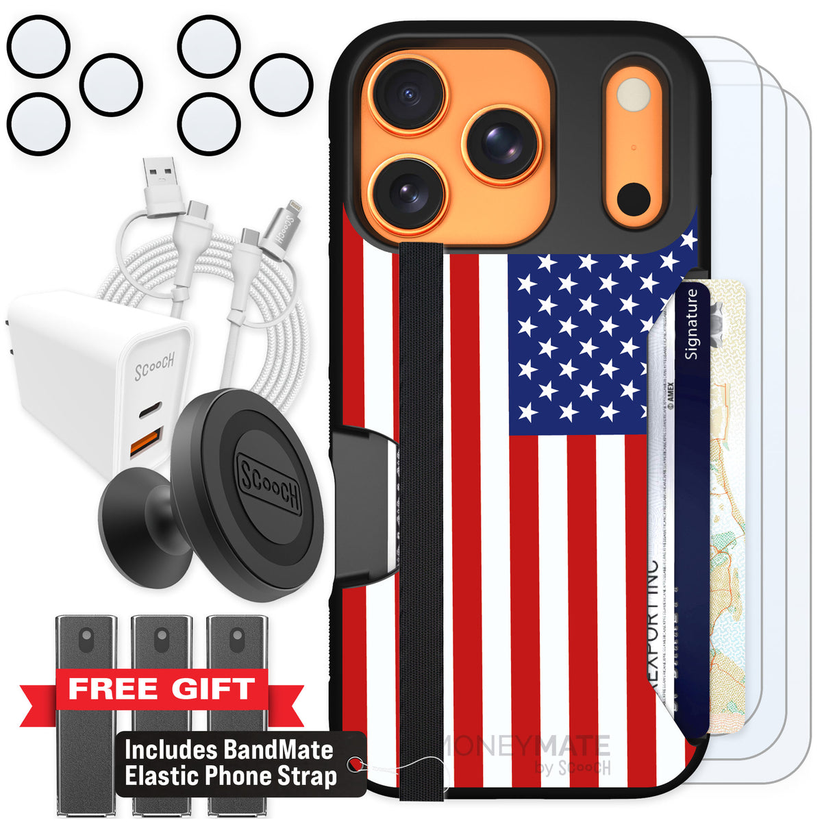 Scooch Moneymate Stars and Stripes for iPhone 17 Pro — Ultimate Bundle