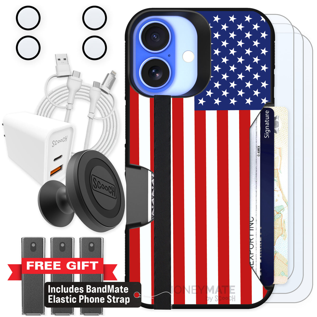 Scooch Moneymate Stars and Stripes for iPhone 16 — Ultimate Bundle