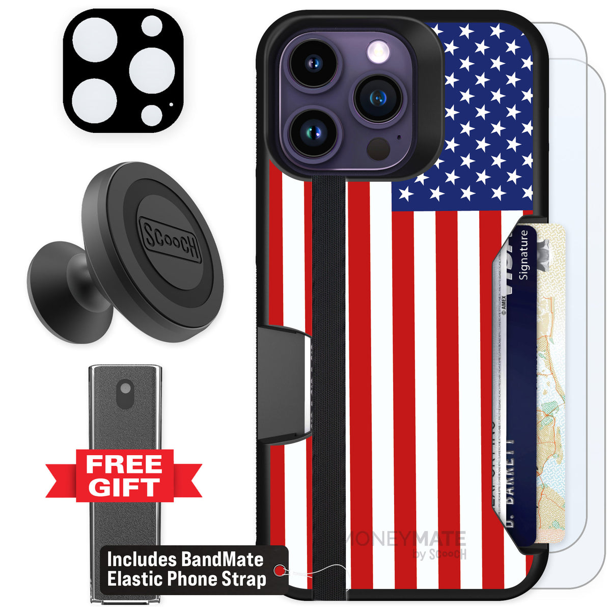 Scooch Moneymate Stars and Stripes for iPhone 14 Pro Max — Defender Bundle