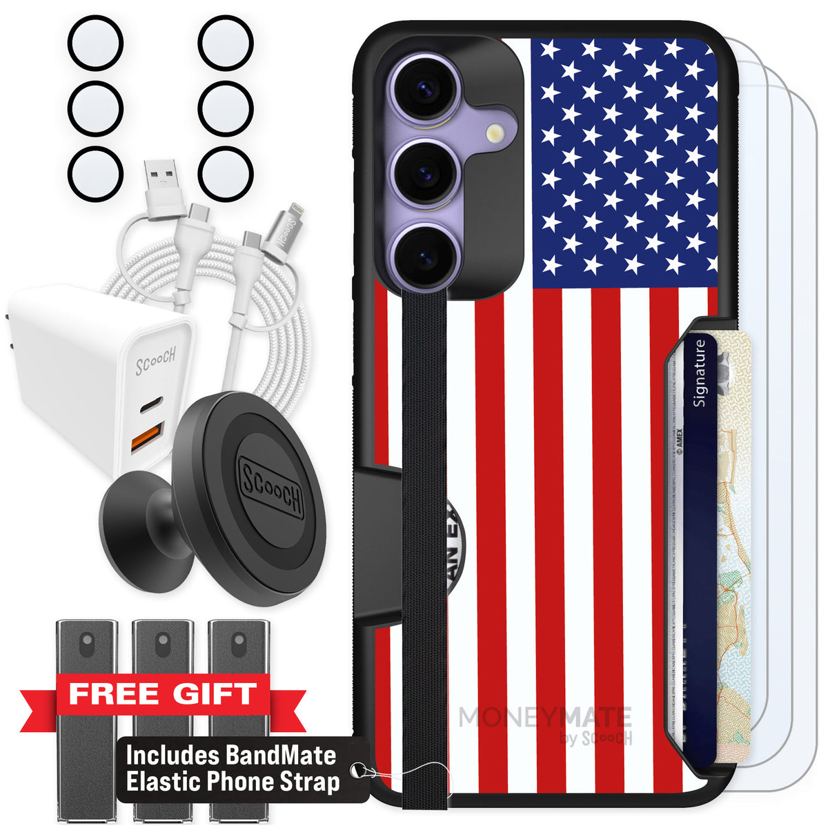 Scooch Moneymate Stars and Stripes for Galaxy S25+ — Ultimate Bundle