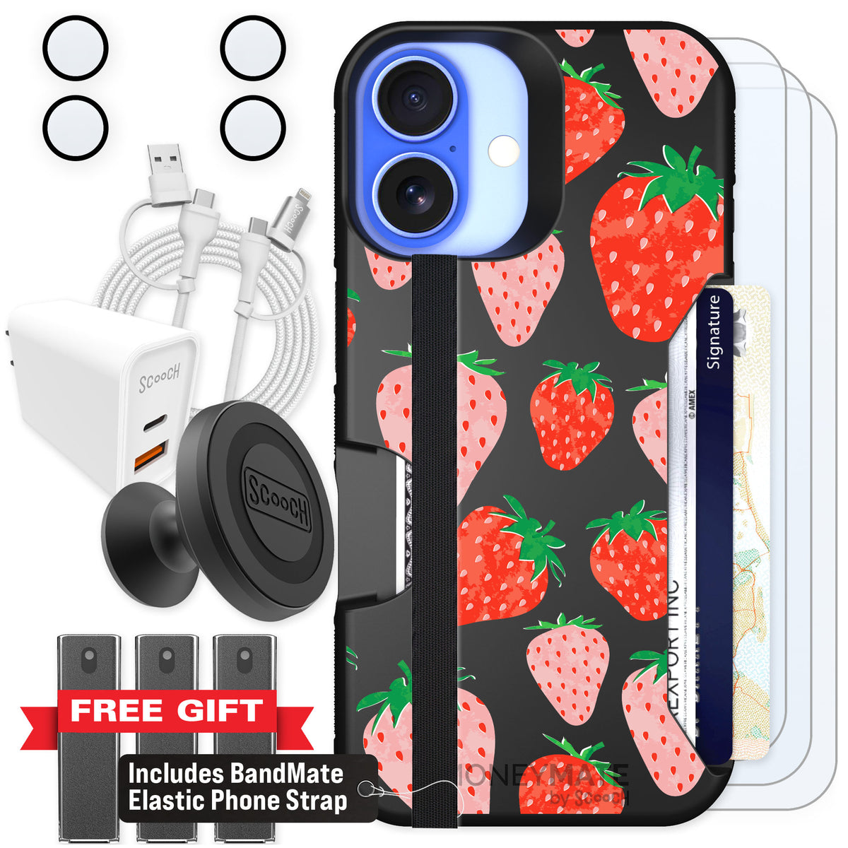 Scooch Moneymate Strawberry Fields for iPhone 16 — Ultimate Bundle