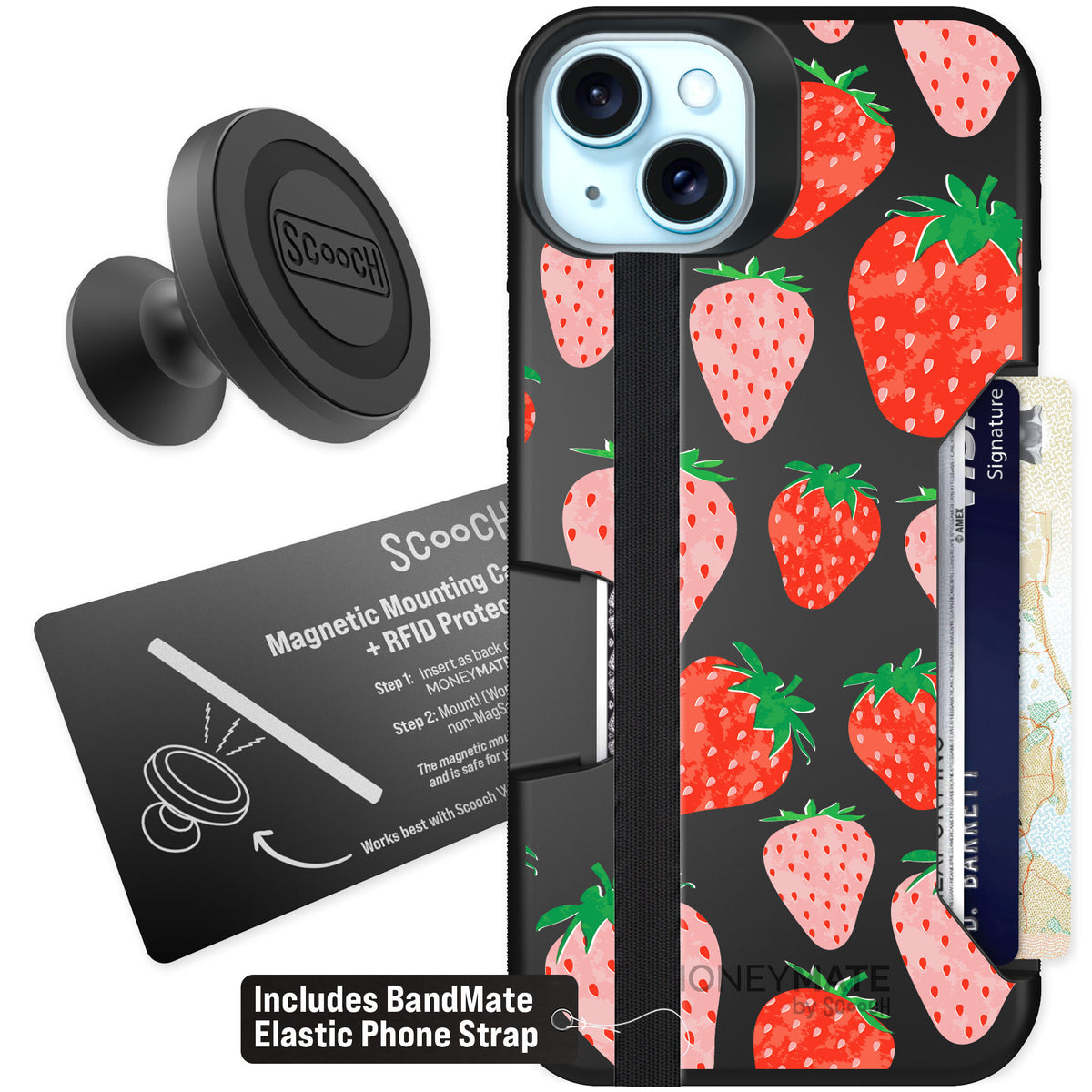 Scooch Moneymate Strawberry Fields for iPhone 14 Plus — Starter Bundle