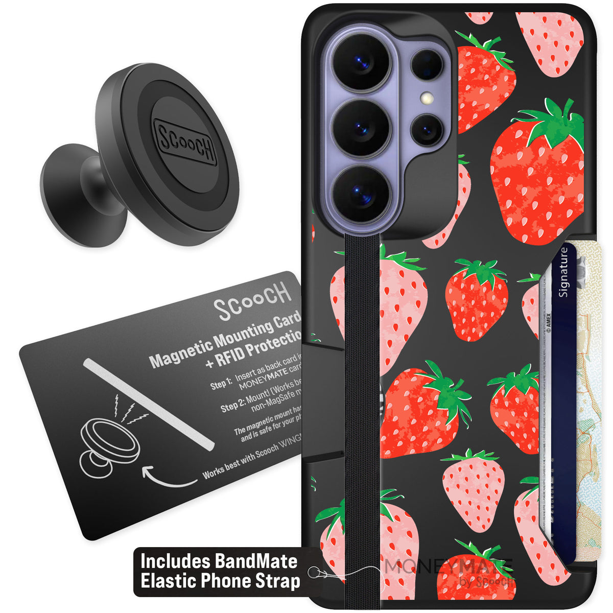 Scooch Moneymate Strawberry Fields for Galaxy S26 Ultra — Starter Bundle