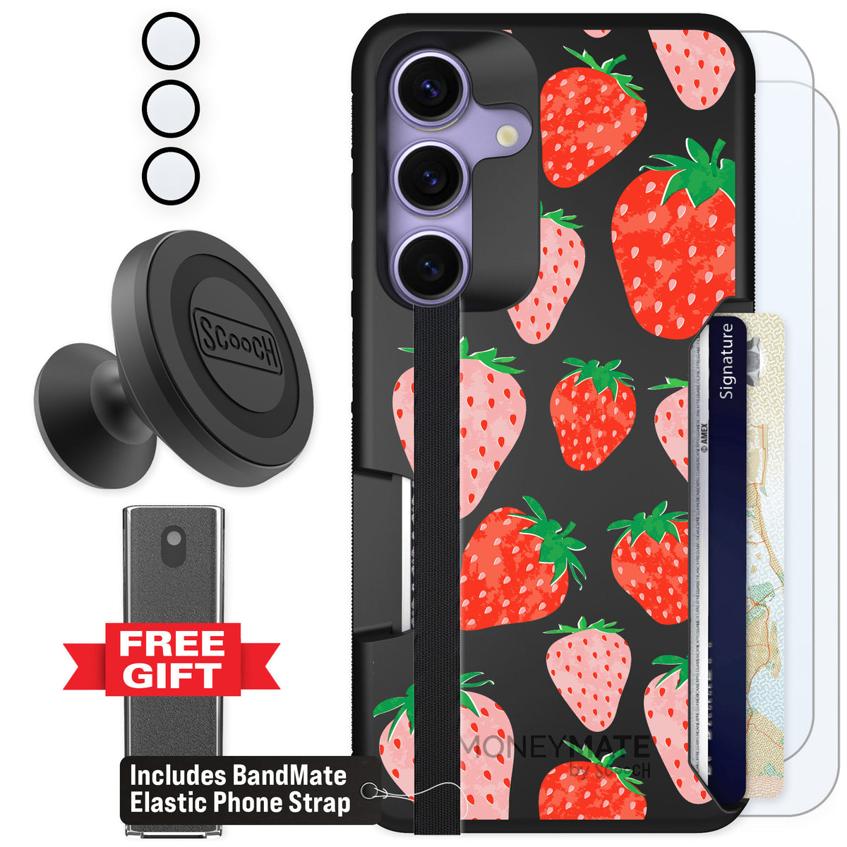 Scooch Moneymate Strawberry Fields for Galaxy S25 — Defender Bundle