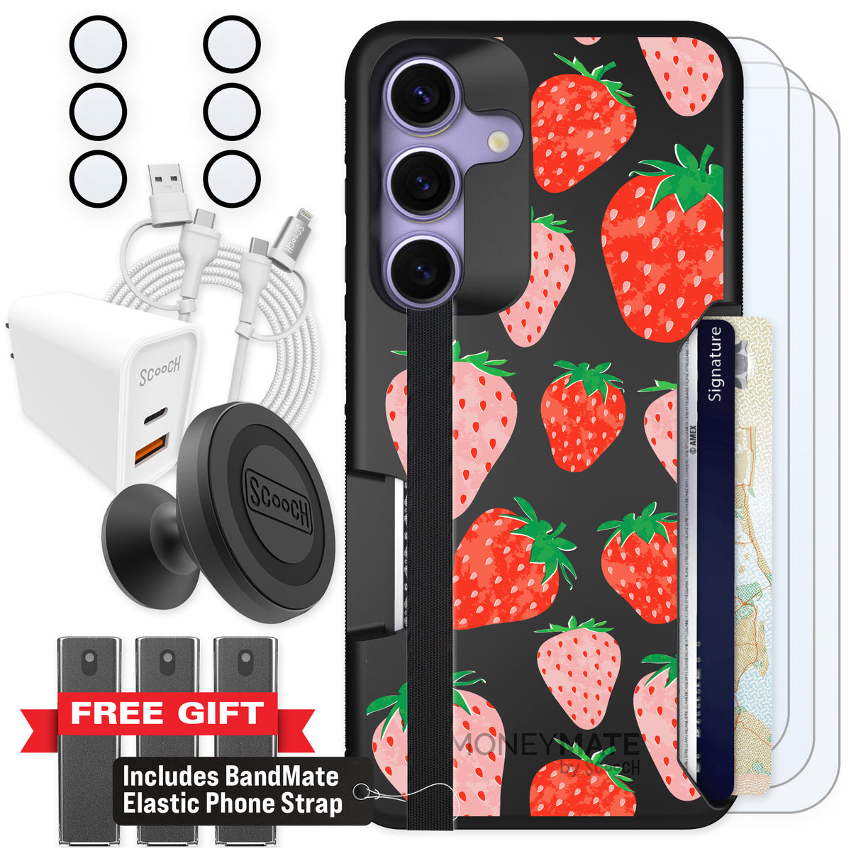 Scooch Moneymate Strawberry Fields for Galaxy S25 — Ultimate Bundle