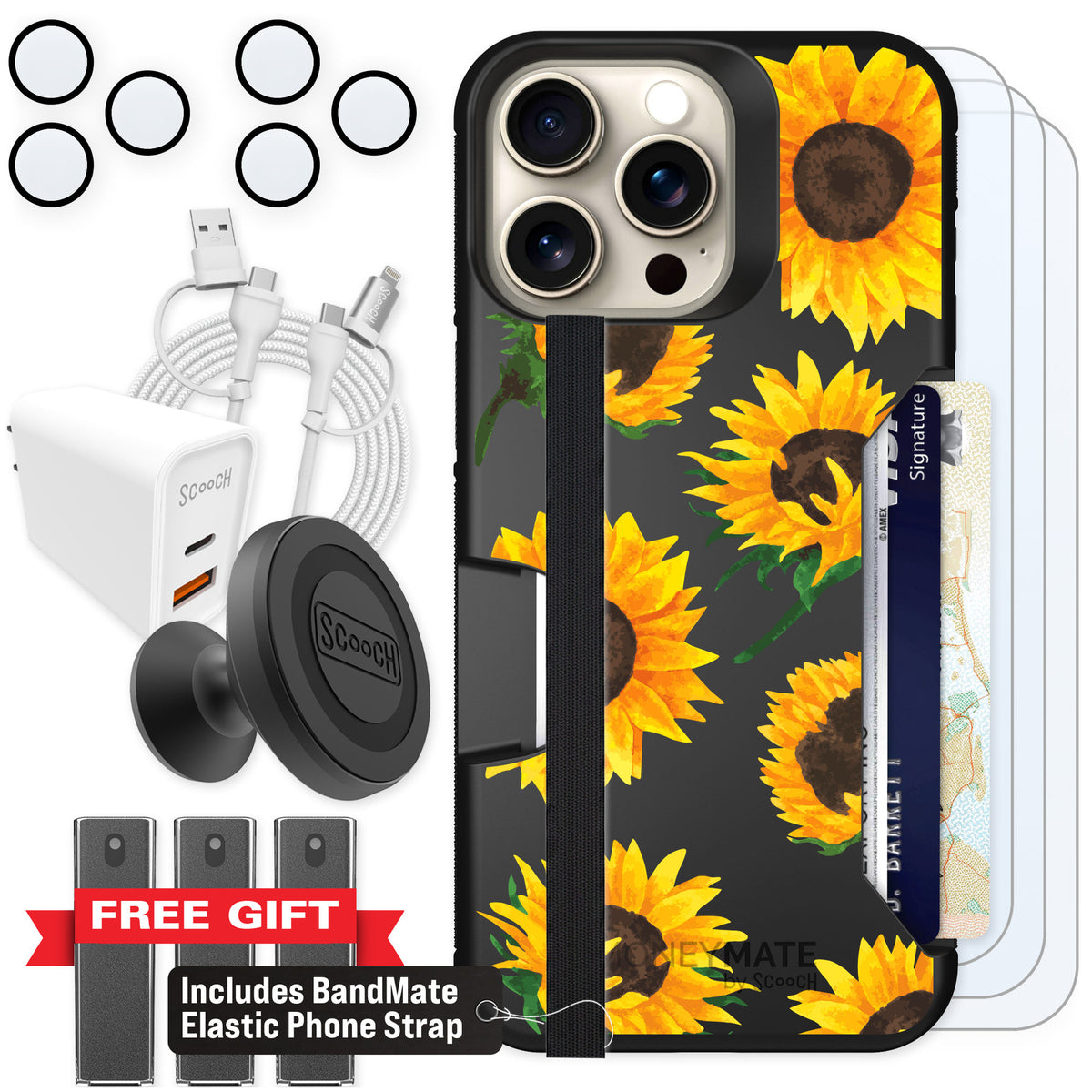Scooch Moneymate Sunflower Frenzy for iPhone 15 Pro Max — Ultimate Bundle