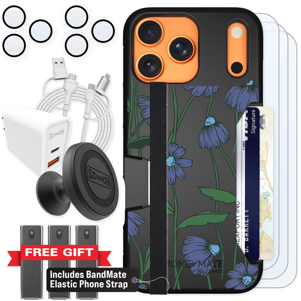 Scooch Moneymate Violet Daisy for iPhone 17 Pro Max — Ultimate Bundle