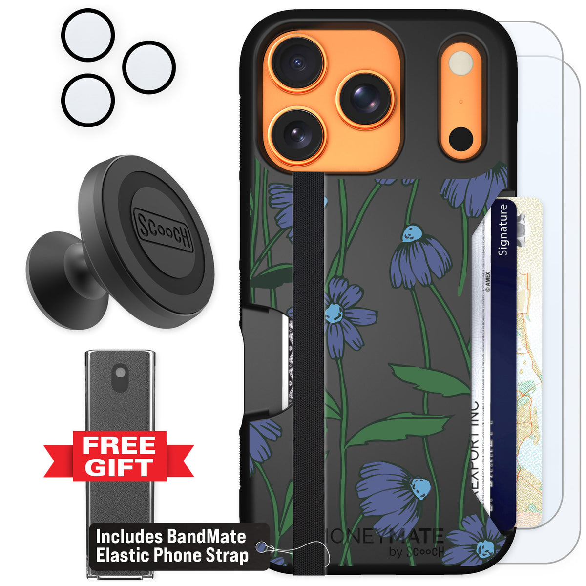 Scooch Moneymate Violet Daisy for iPhone 17 Pro — Defender Bundle