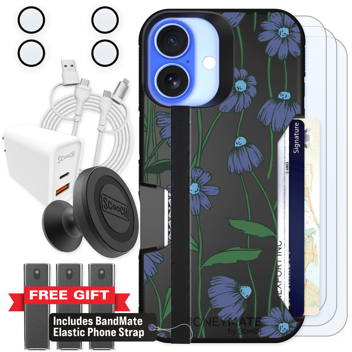 Scooch Moneymate Violet Daisy for iPhone 16 — Ultimate Bundle