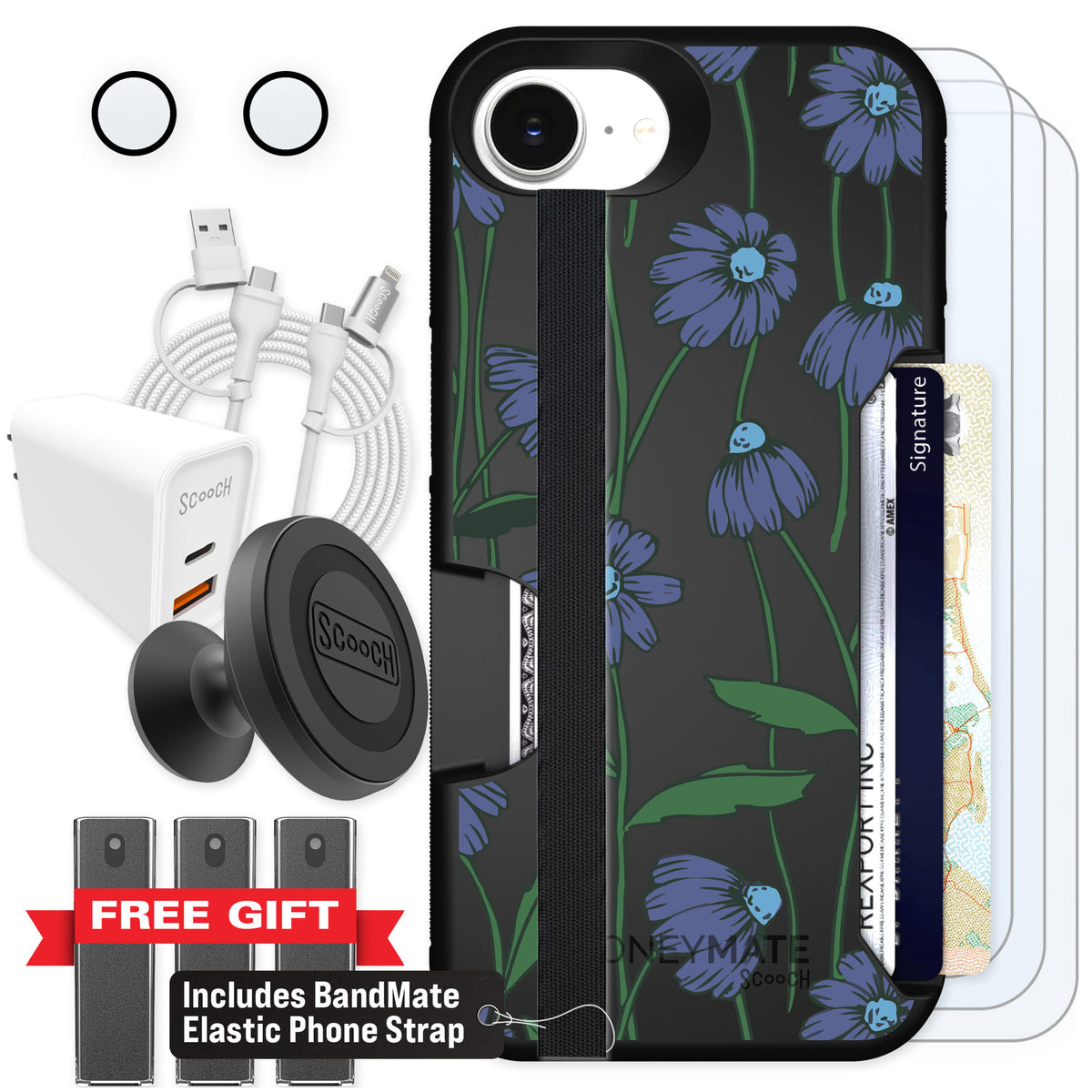 Scooch Moneymate Violet Daisy for iPhone 16e — Ultimate Bundle