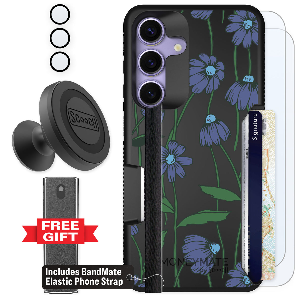 Scooch Moneymate Violet Daisy for Galaxy S25 — Defender Bundle