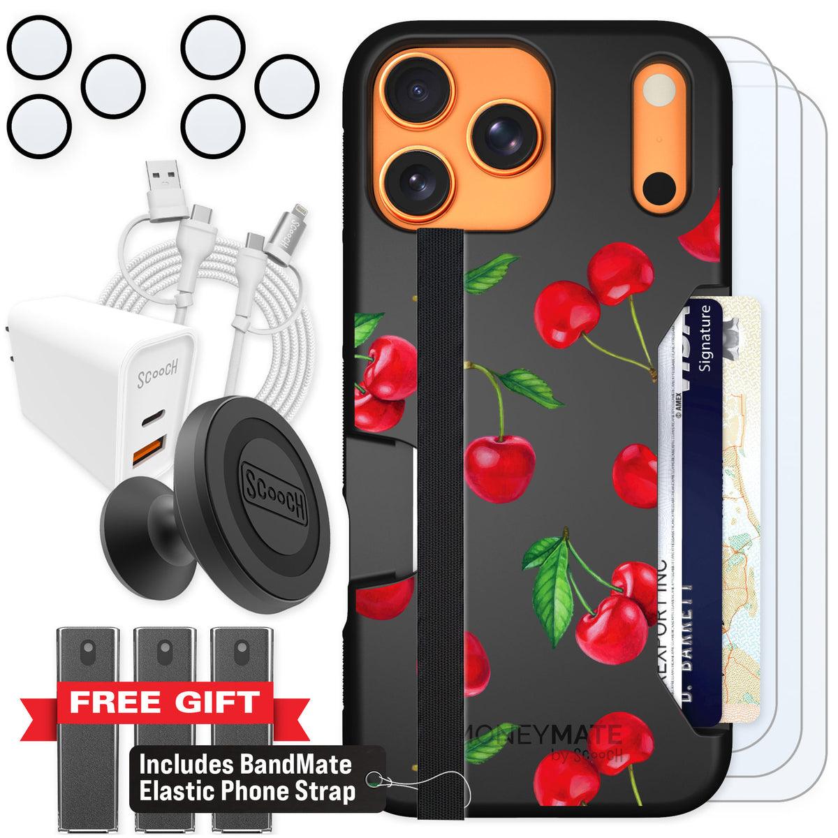 Scooch Moneymate Very Cherry for iPhone 17 Pro Max — Ultimate Bundle