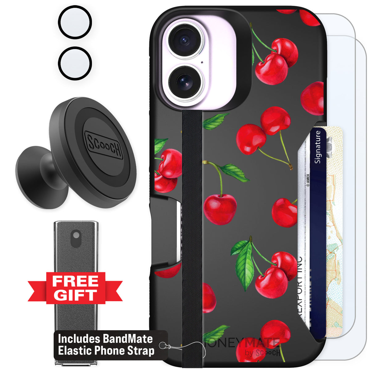 Scooch Moneymate Very Cherry for iPhone 17 — Defender Bundle