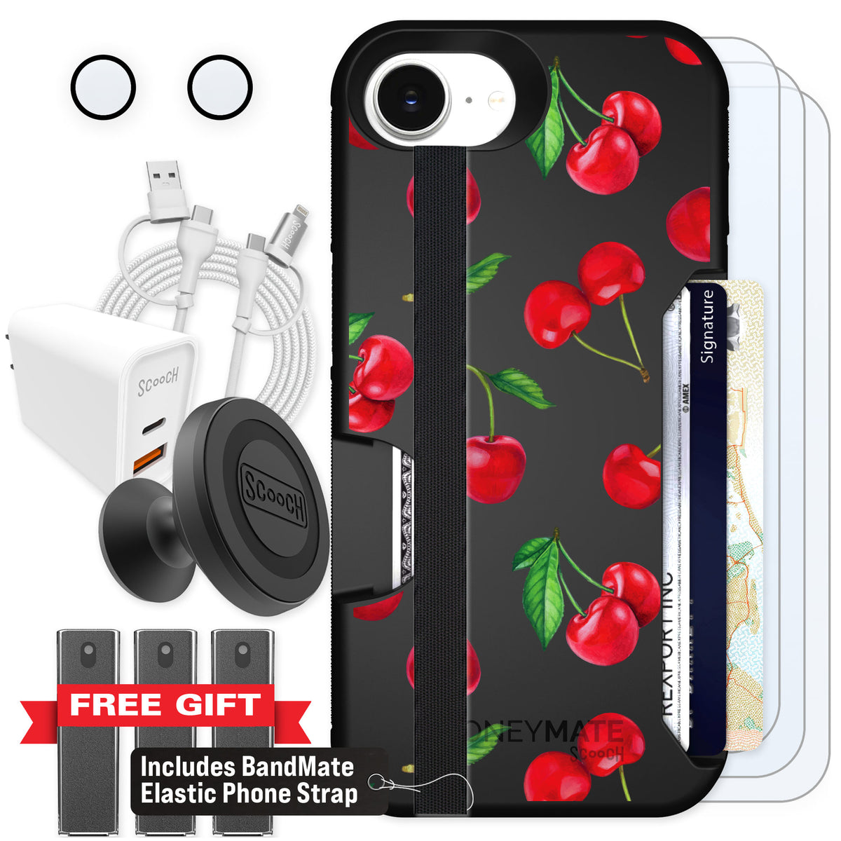 Scooch Moneymate Very Cherry for iPhone 17e — Ultimate Bundle