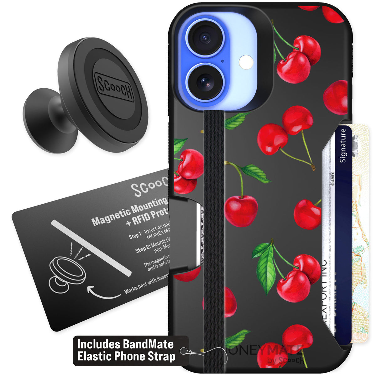 Scooch Moneymate Very Cherry for iPhone 16 — Starter Bundle