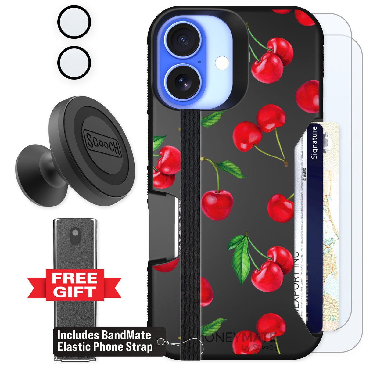 Scooch Moneymate Very Cherry for iPhone 16 — Defender Bundle
