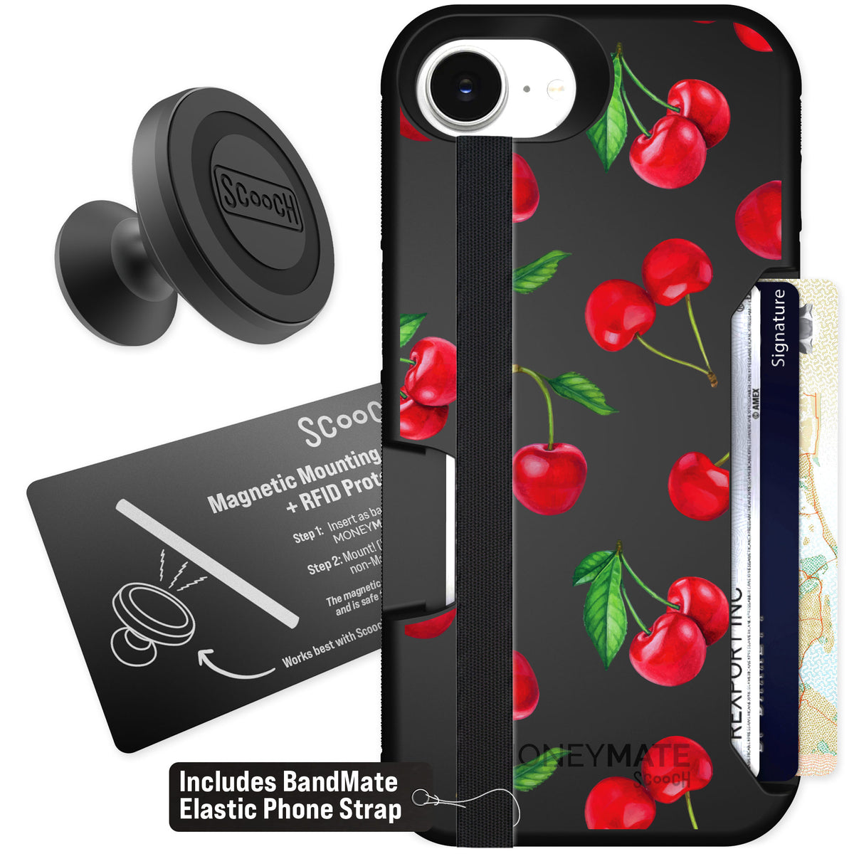 Scooch Moneymate Very Cherry for iPhone 16e — Starter Bundle