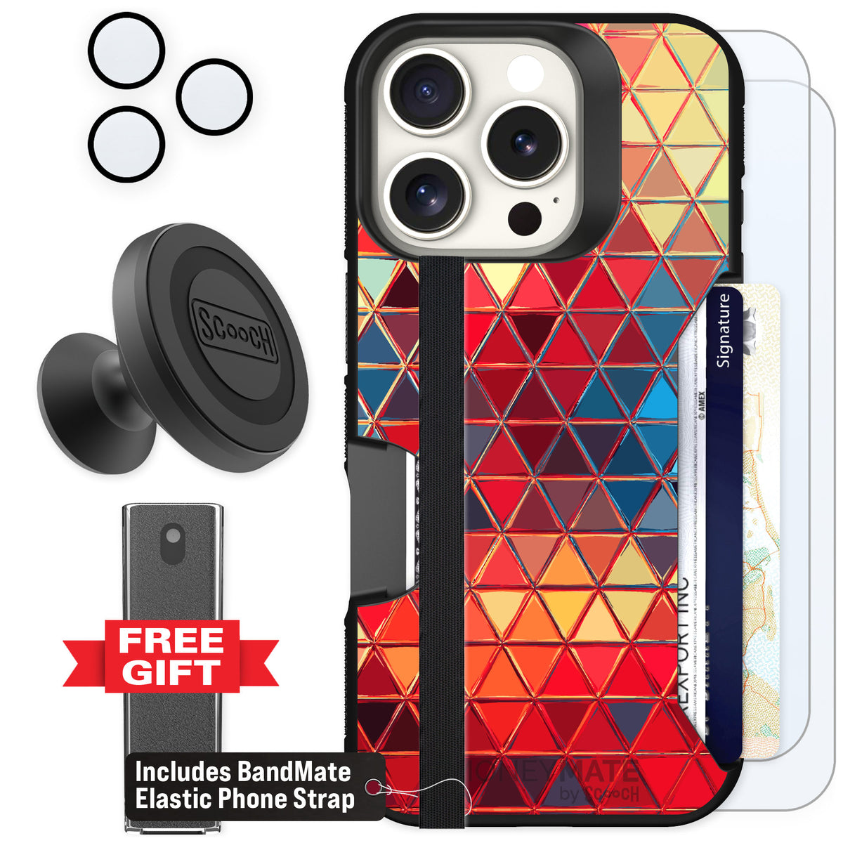 Scooch Moneymate Festive Glass for iPhone 16 Pro β Defender Bundle