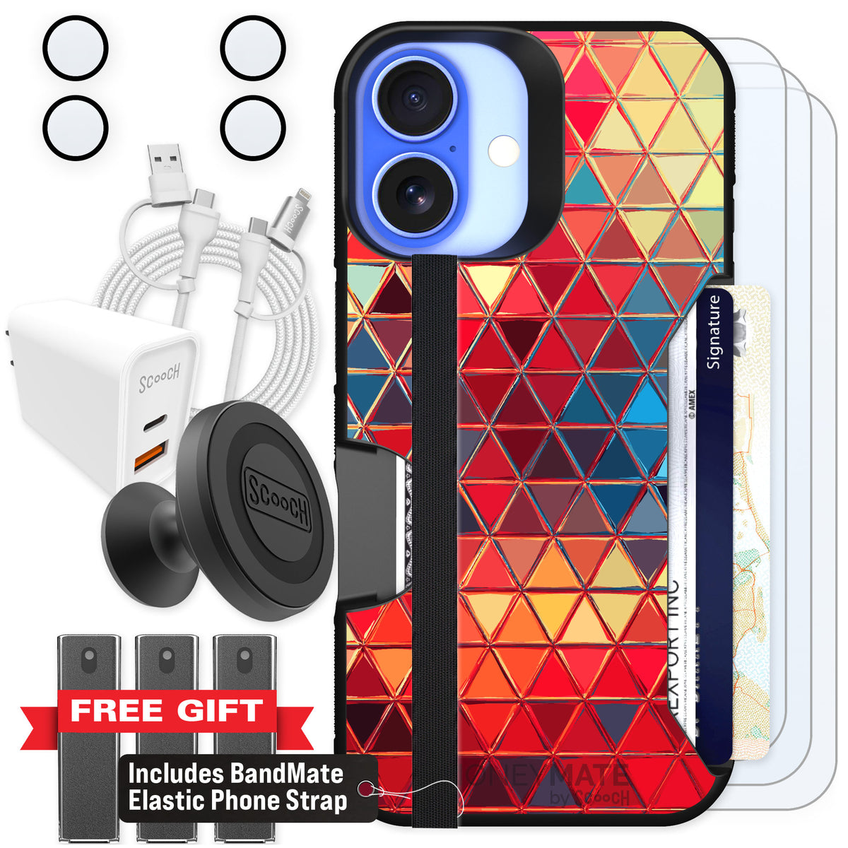 Scooch Moneymate Festive Glass for iPhone 16 β Ultimate Bundle