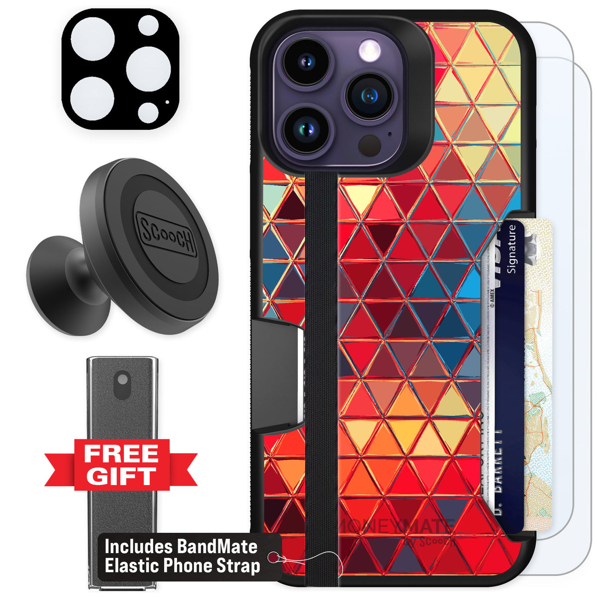 Scooch Moneymate Festive Glass for iPhone 14 Pro Max β Defender Bundle