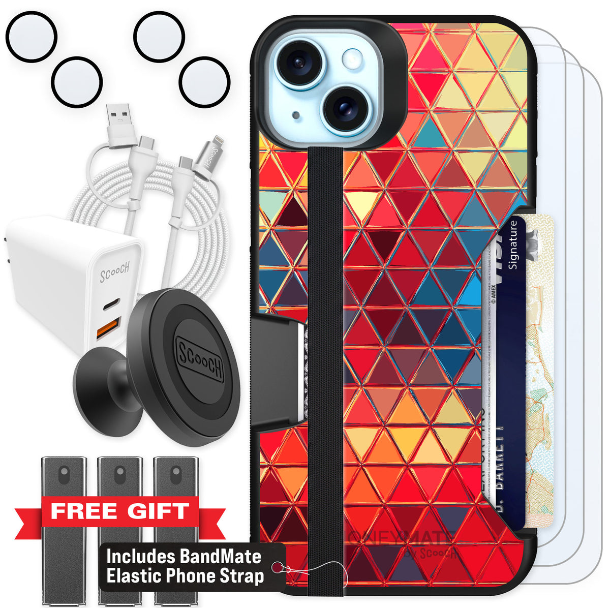 Scooch Moneymate Festive Glass for iPhone 14 Plus β Ultimate Bundle