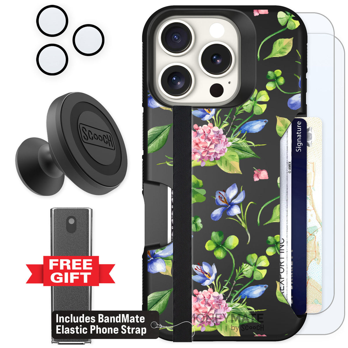 Scooch Moneymate Lucky Hydrangea for iPhone 16 Pro β Defender Bundle