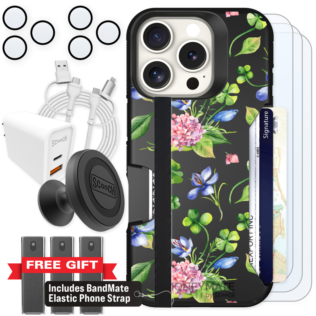 Scooch Moneymate Lucky Hydrangea for iPhone 16 Pro β Ultimate Bundle