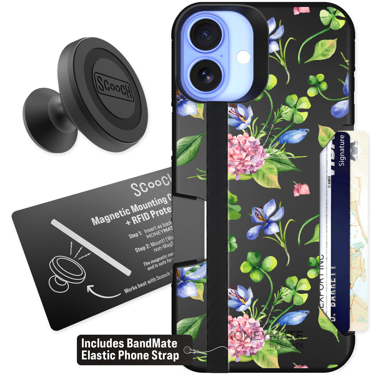 Scooch Moneymate Lucky Hydrangea for iPhone 16 Plus β Starter Bundle