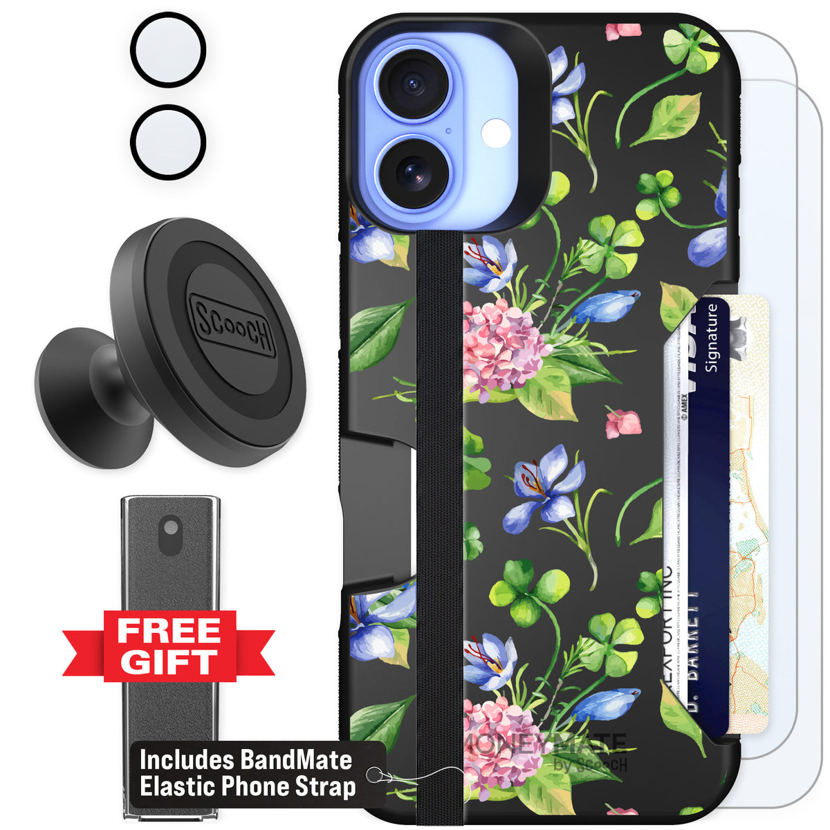 Scooch Moneymate Lucky Hydrangea for iPhone 16 Plus β Defender Bundle