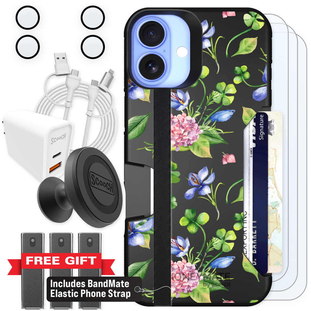 Scooch Moneymate Lucky Hydrangea for iPhone 16 Plus β Ultimate Bundle