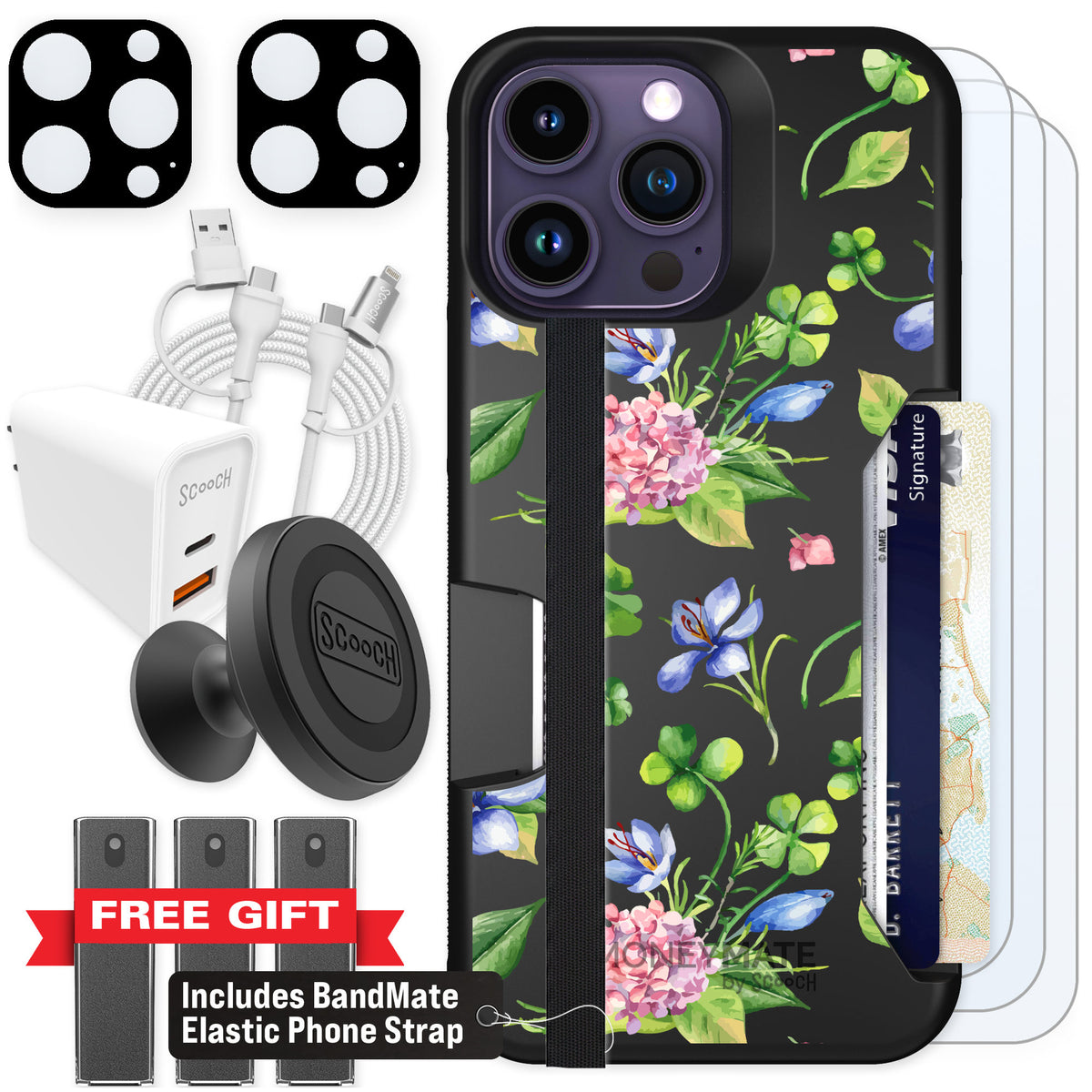 Scooch Moneymate Lucky Hydrangea for iPhone 14 Pro Max β Ultimate Bundle