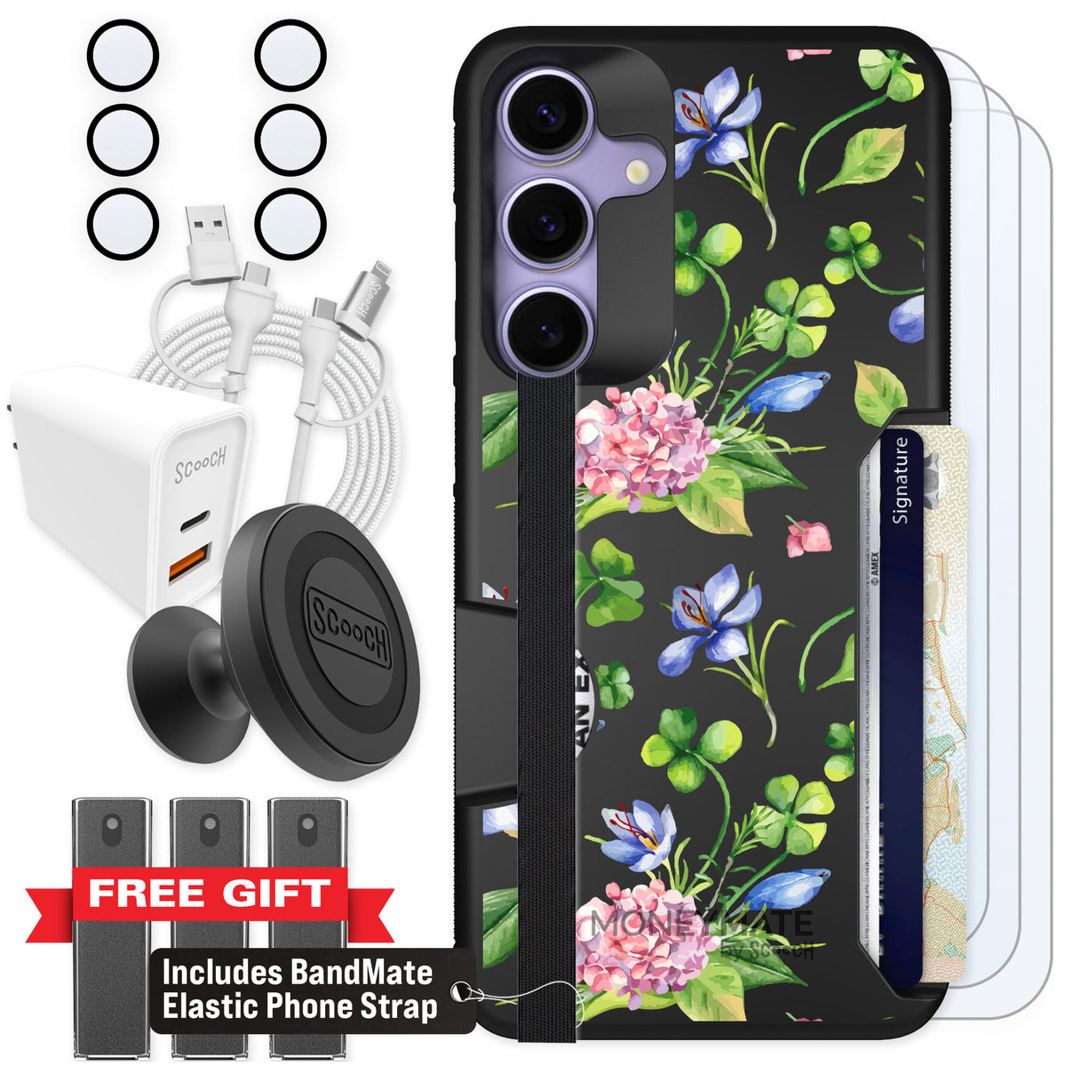 Scooch Moneymate Lucky Hydrangea for Galaxy S25+ β Ultimate Bundle