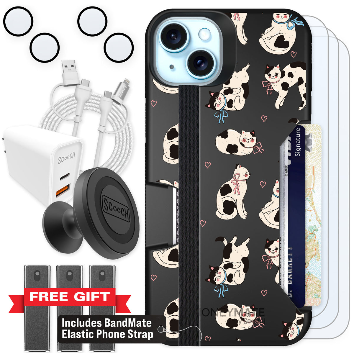 Scooch Moneymate Bow Kitties for iPhone 15 Plus β Ultimate Bundle