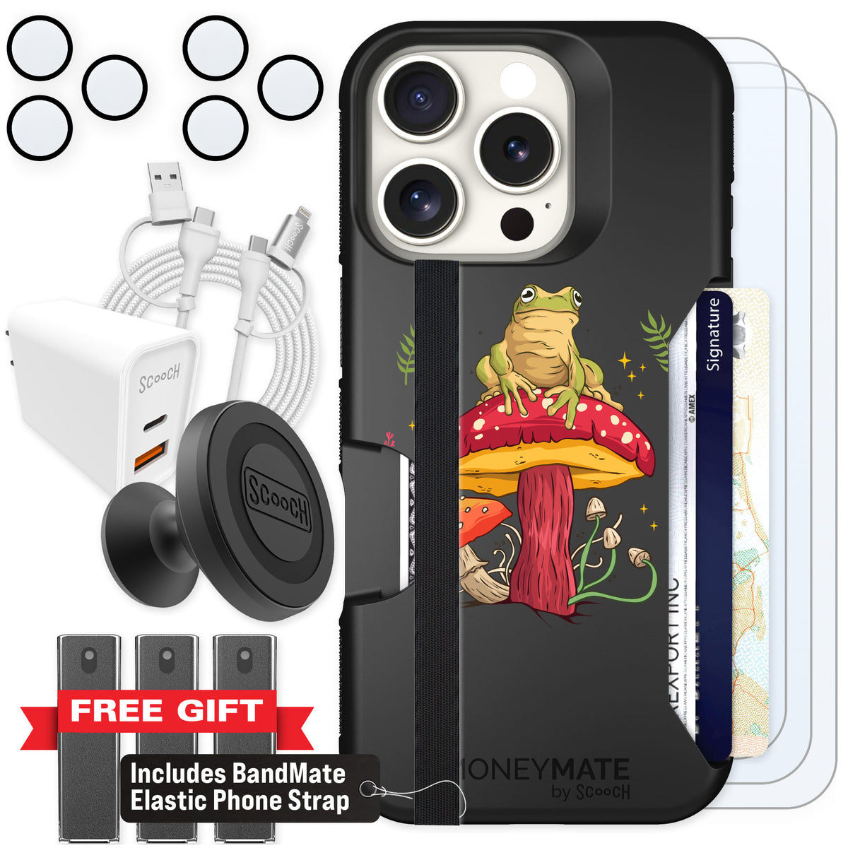 Scooch Moneymate Toadstool Frog for iPhone 16 Pro β Ultimate Bundle