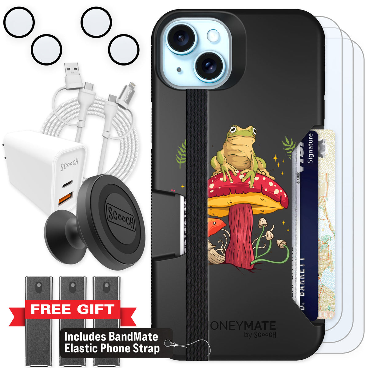 Scooch Moneymate Toadstool Frog for iPhone 14 Plus β Ultimate Bundle