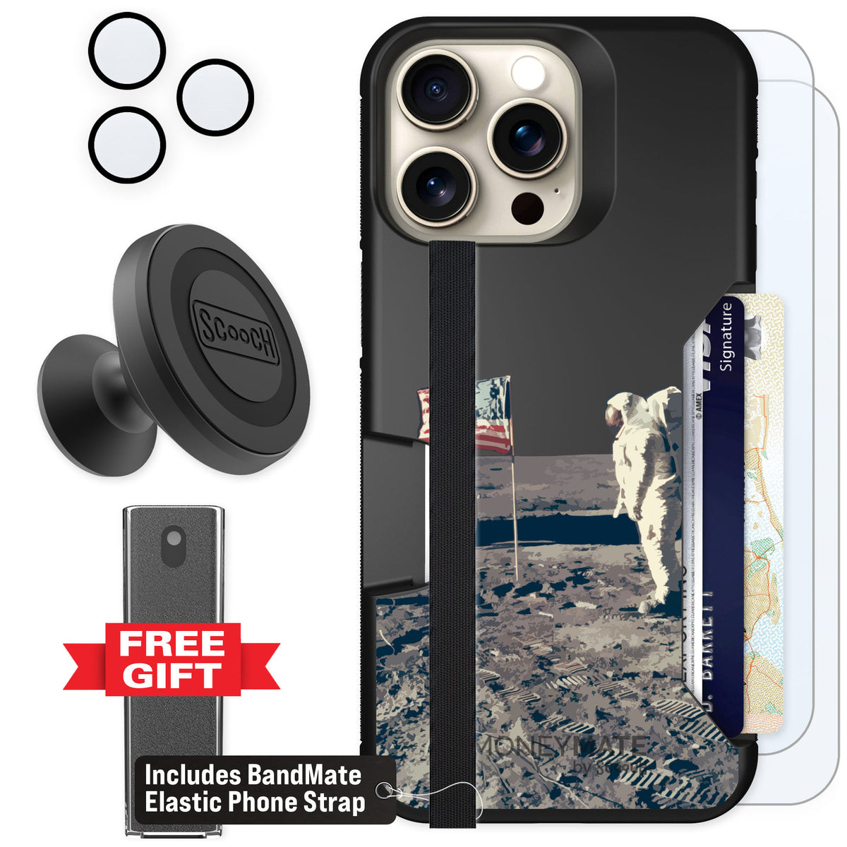 Scooch Moneymate Lunar Landing for iPhone 15 Pro Max β Defender Bundle