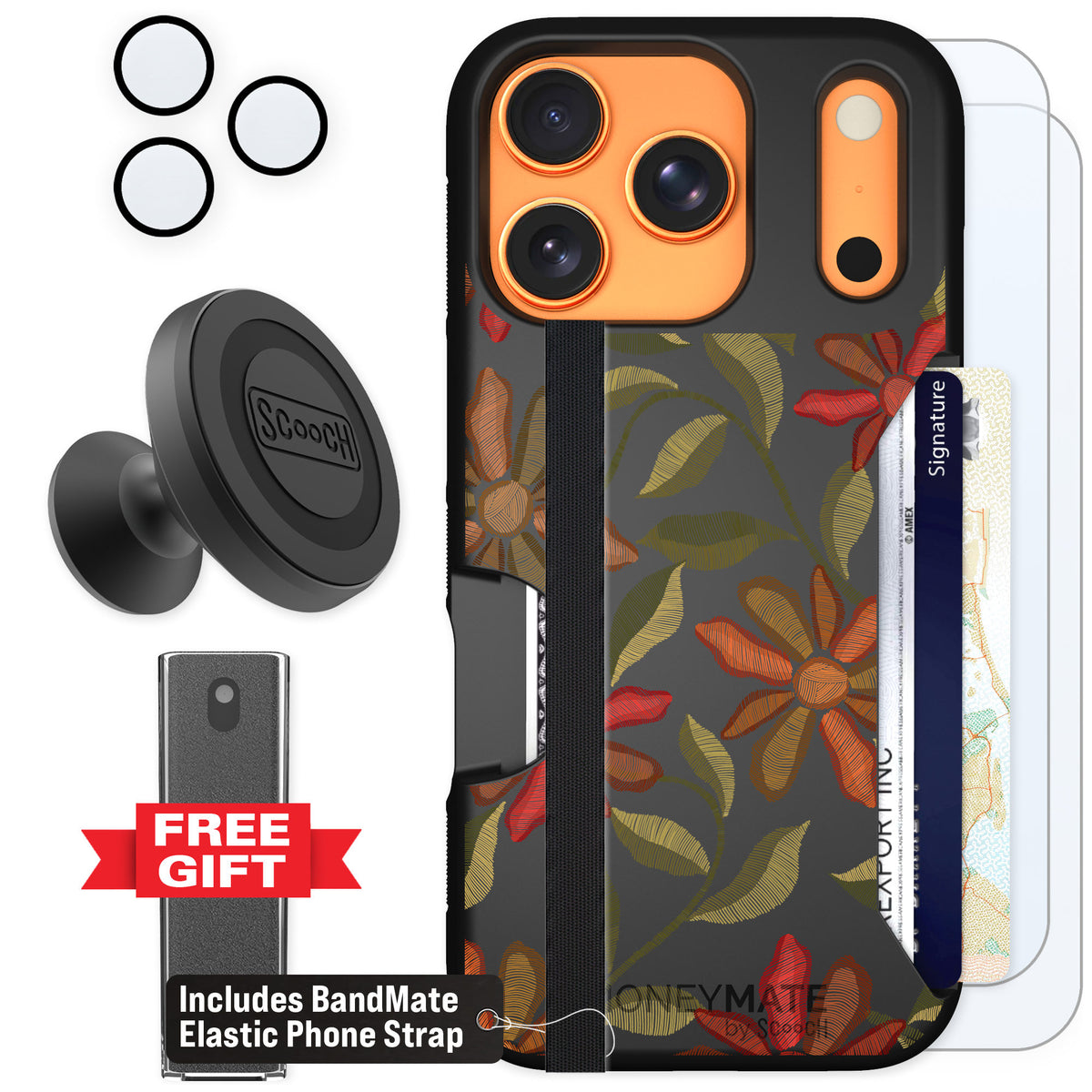 Scooch Moneymate Floral Tapestry for iPhone 17 Pro β Defender Bundle